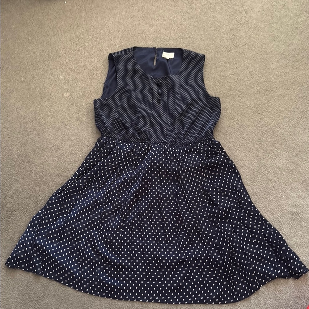 Blue and White Sleeveless Crew Neck Sundress